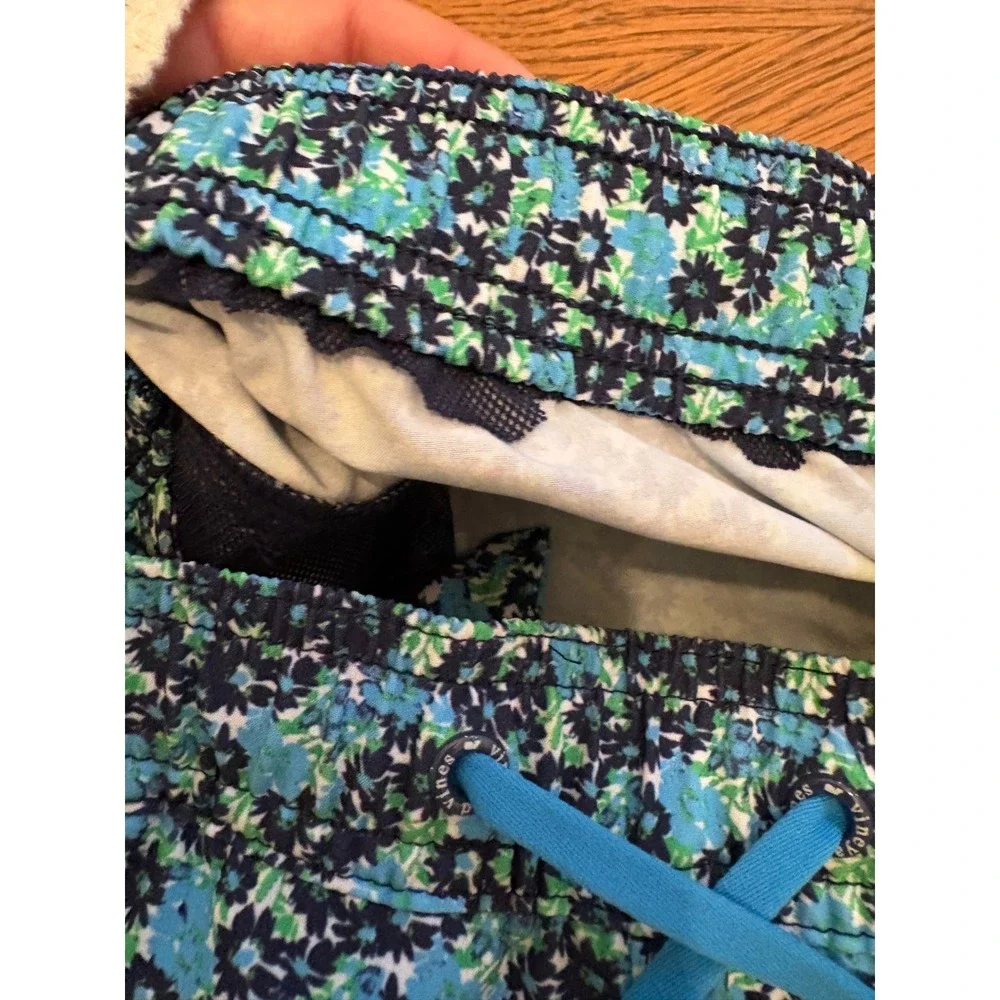 Vineyard‎ Vines Boys Blue Green Floral Swim Trunks Mesh Lined Shorts Kids Size L